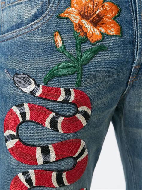 gucci snake and flower patch|Gucci Embroidered Snake Inspired Jeans .